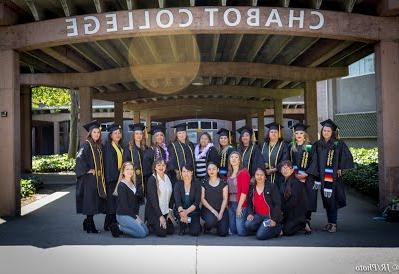 group of graduates under the chabot college sign